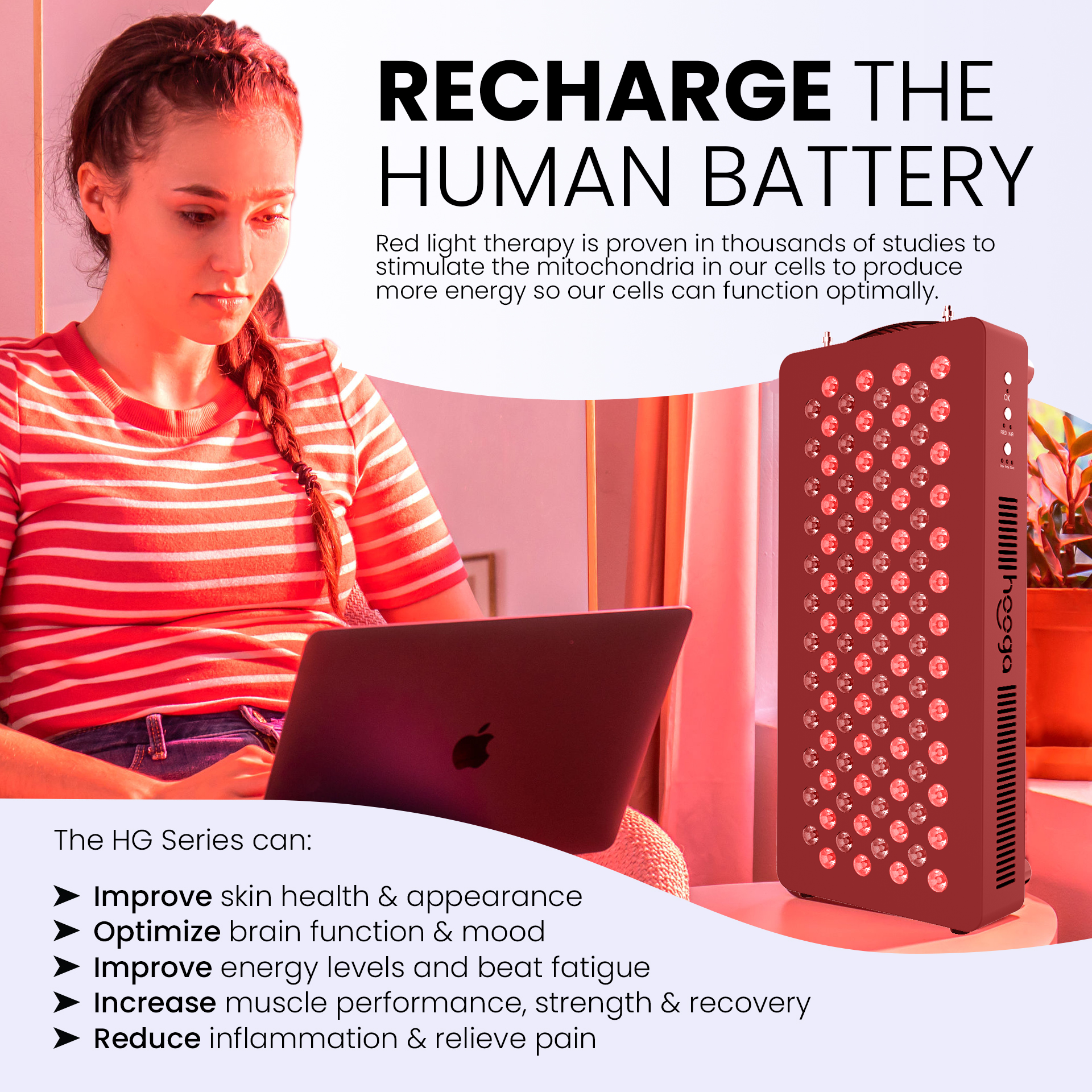 Hooga HG1000 35.8” x 8.2" Red Light Therapy Panel