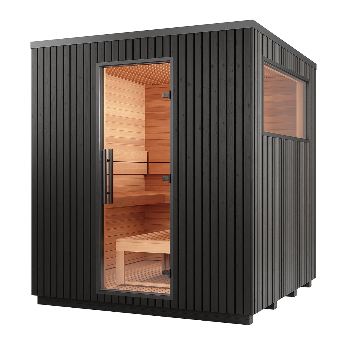Auroom Sauna L Bench Layout (Side Window) / Thermo-Pine Painted Black Auroom Garda Outdoor Cabin Sauna
