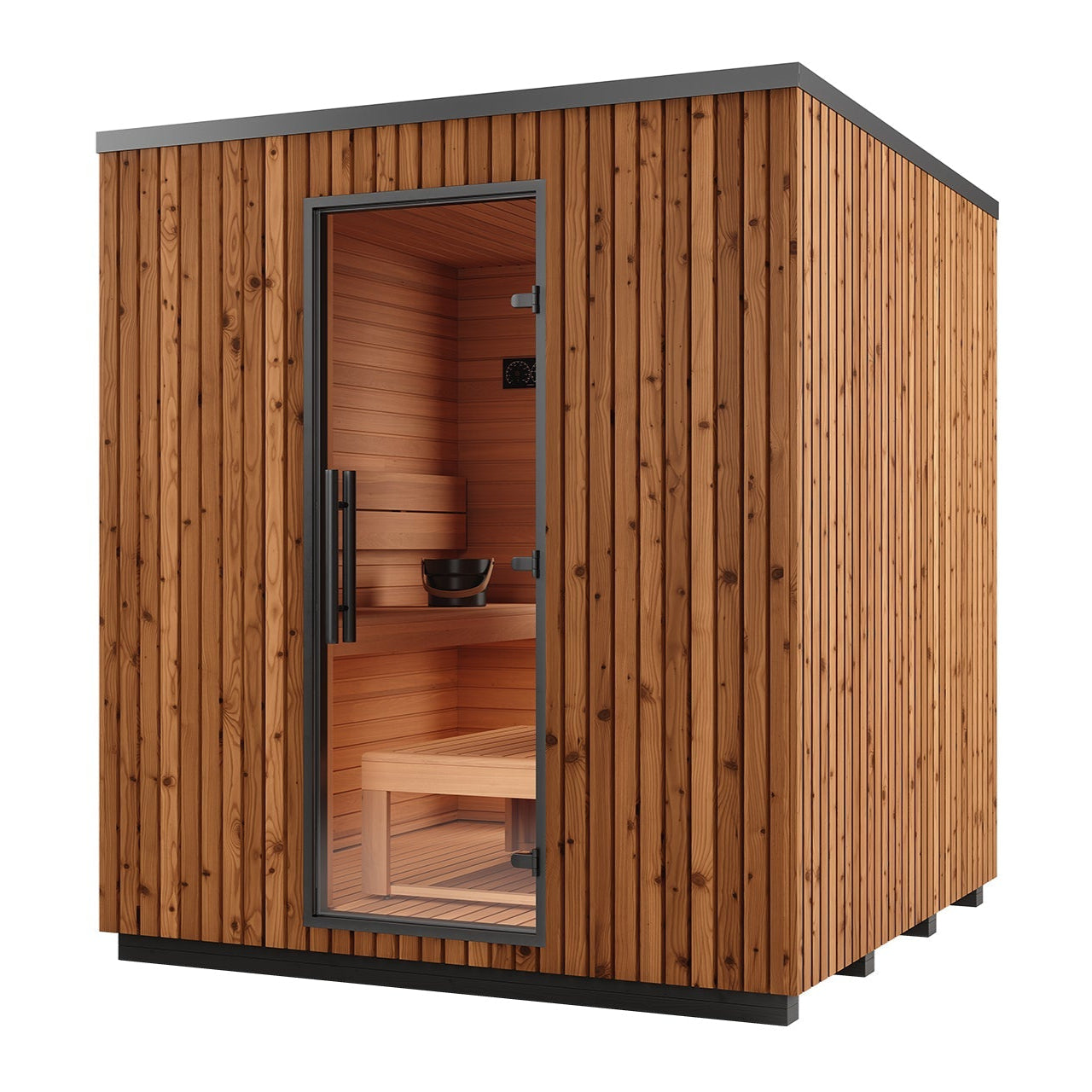 Auroom Sauna Opposite Bench Layout (Rear Window) / Thermo-Pine Auroom Garda Outdoor Cabin Sauna