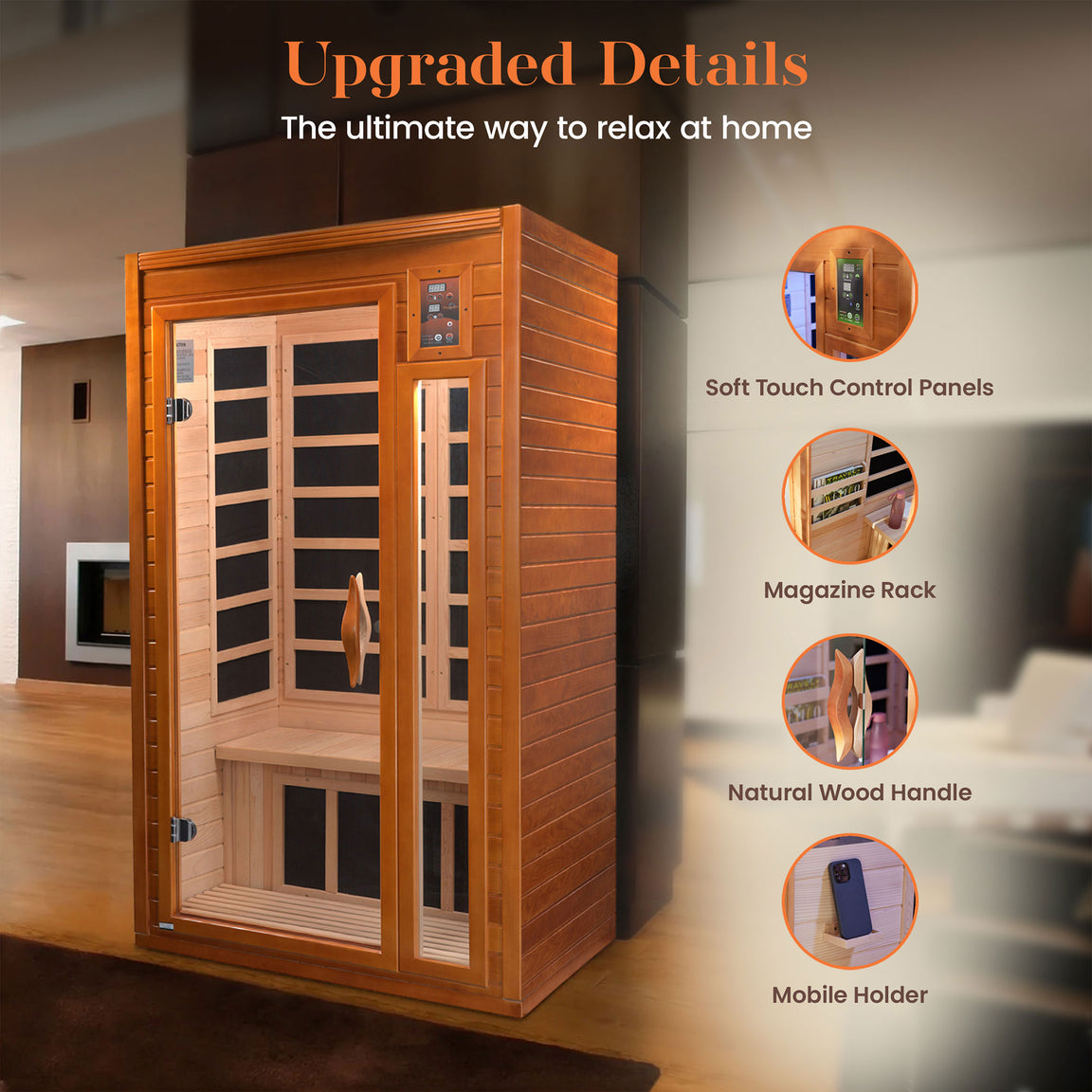 Dynamic Saunas Sauna Dynamic "Barcelona" 1-2-person Low EMF FAR Infrared Sauna DYN-6106-01