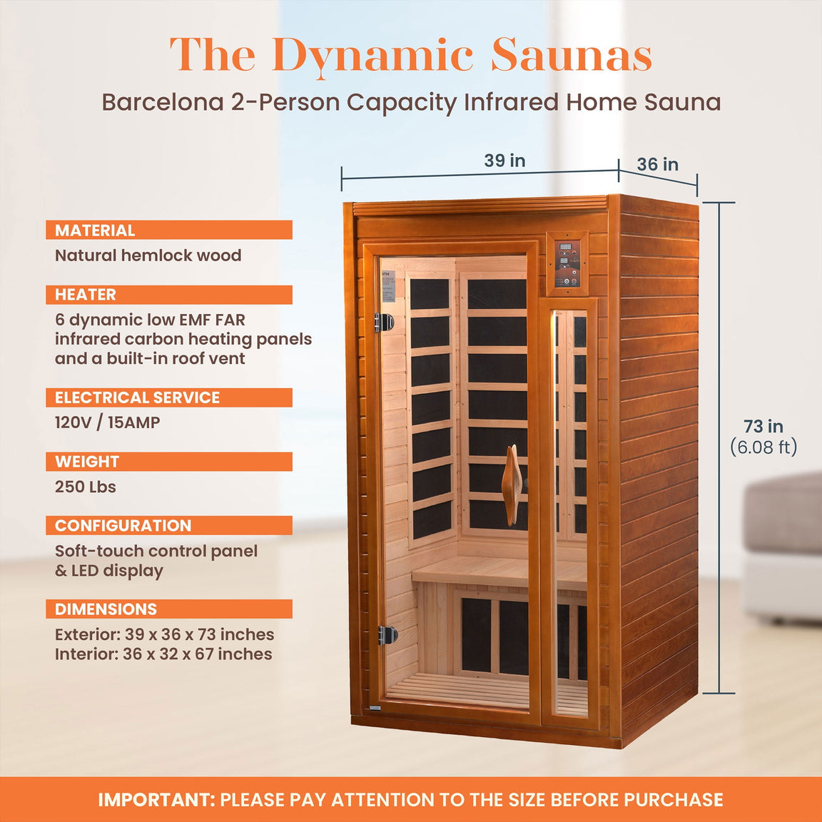 Dynamic Saunas Sauna Dynamic Barcelona Elite 1-2-person Ultra Low EMF FAR Infrared Sauna - DYN-6106-01 Elite