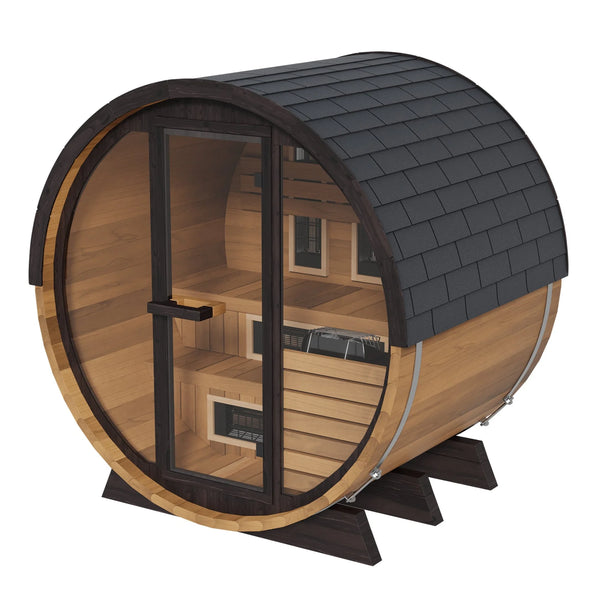 Finnmark Saunas Sauna Finnmark FD-6 Outdoor Hybrid Infrared and Traditional 4-Person Cedar Barrel Sauna