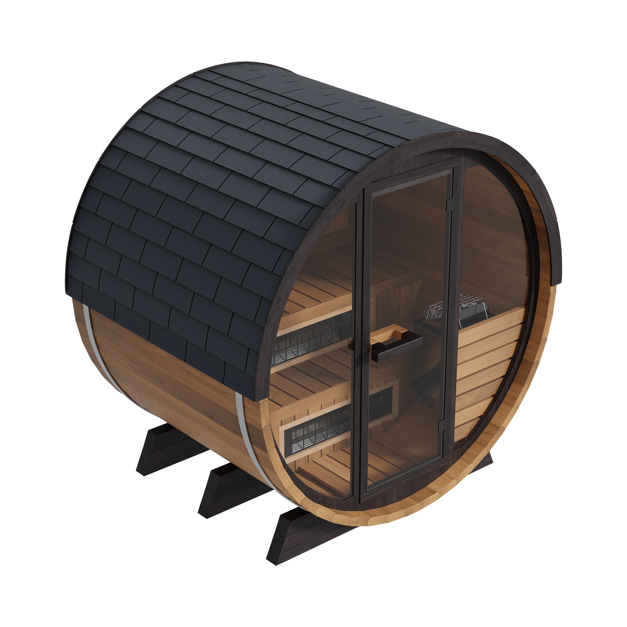 Finnmark Saunas Sauna Finnmark FD-6 Outdoor Hybrid Infrared and Traditional 4-Person Cedar Barrel Sauna