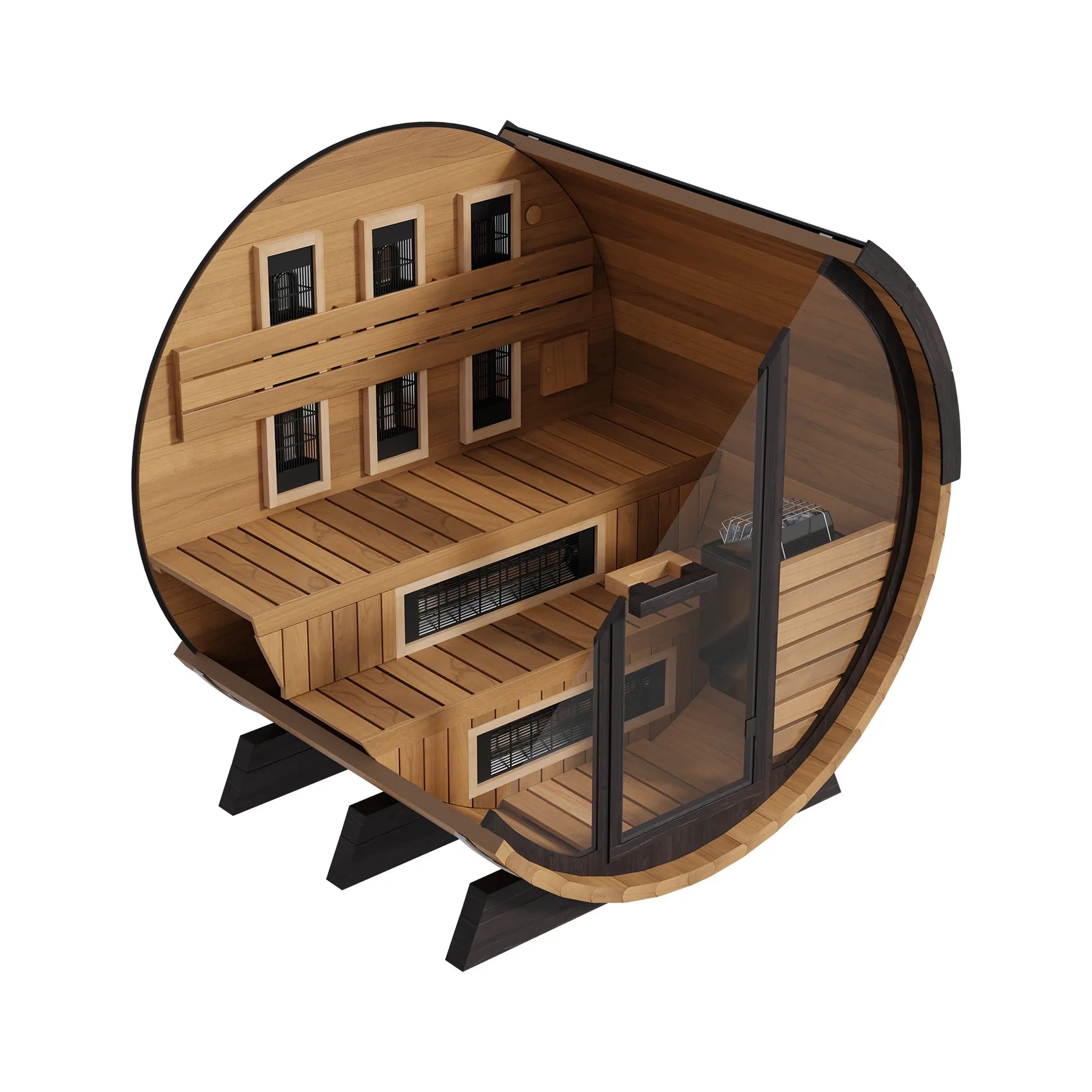 Finnmark Saunas Sauna Finnmark FD-6 Outdoor Hybrid Infrared and Traditional 4-Person Cedar Barrel Sauna