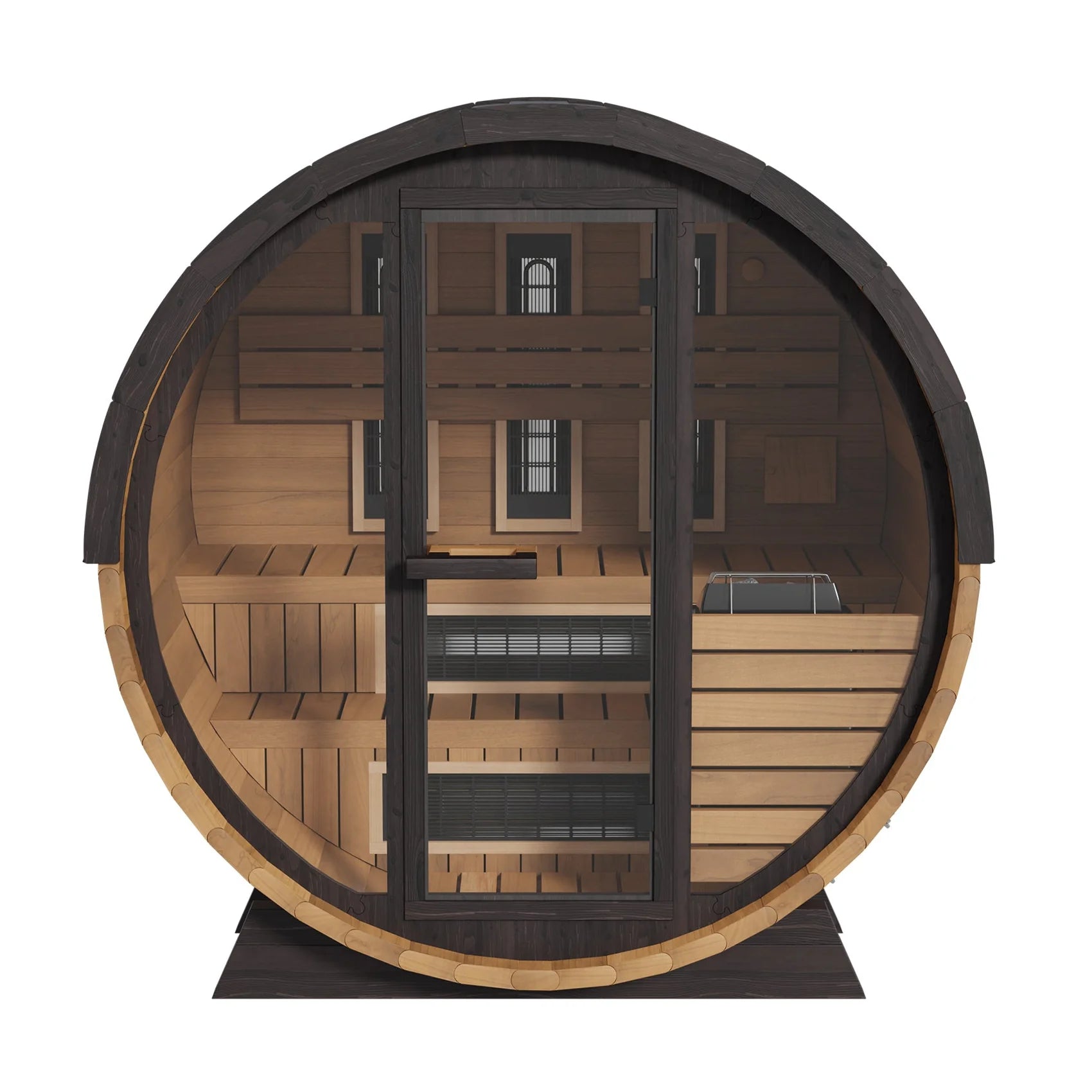 Finnmark Saunas Sauna Finnmark FD-6 Outdoor Hybrid Infrared and Traditional 4-Person Cedar Barrel Sauna