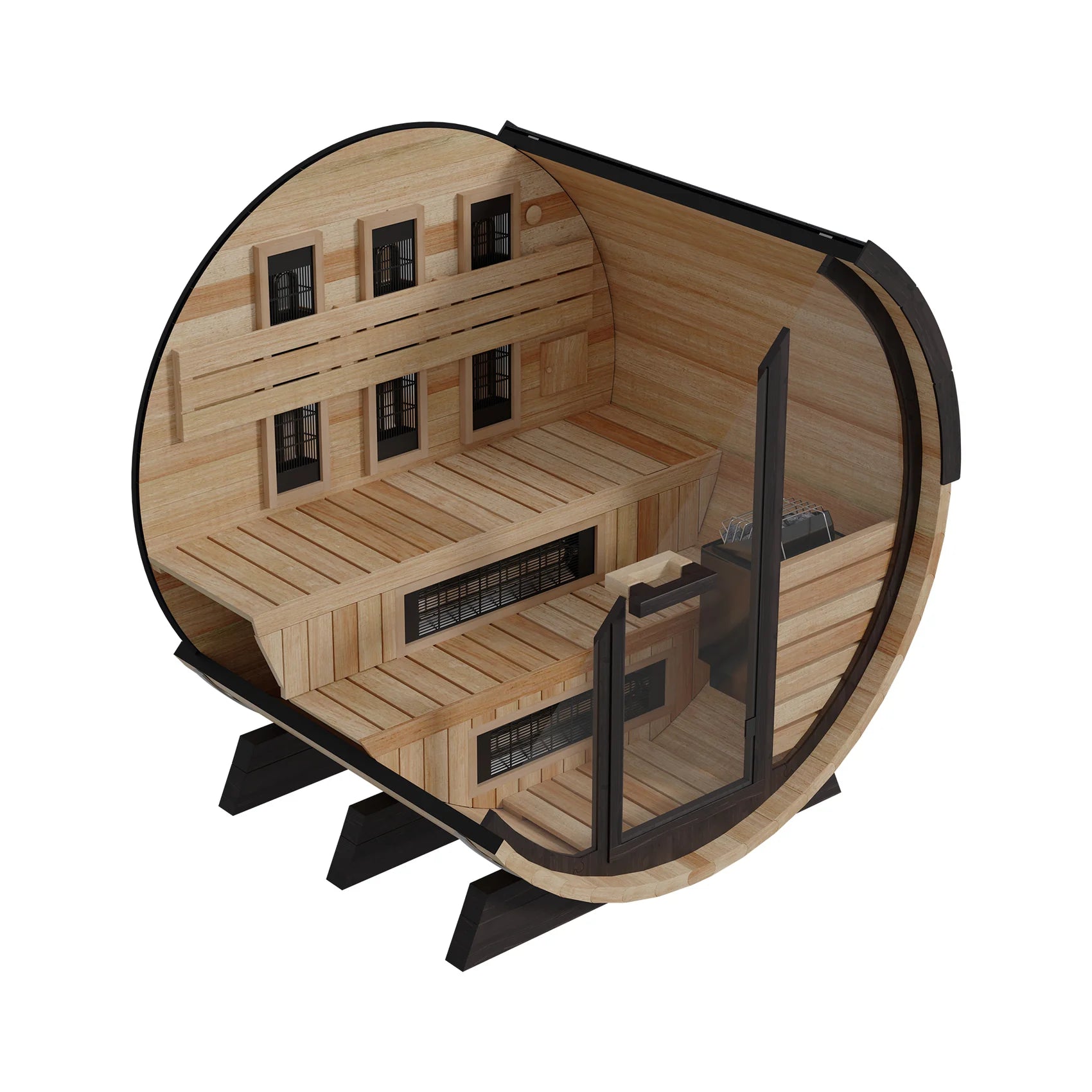 Finnmark Saunas Sauna Finnmark FD-7 Outdoor Hybrid Infrared and Traditional 4-Person Thermo-Aspen Barrel Sauna