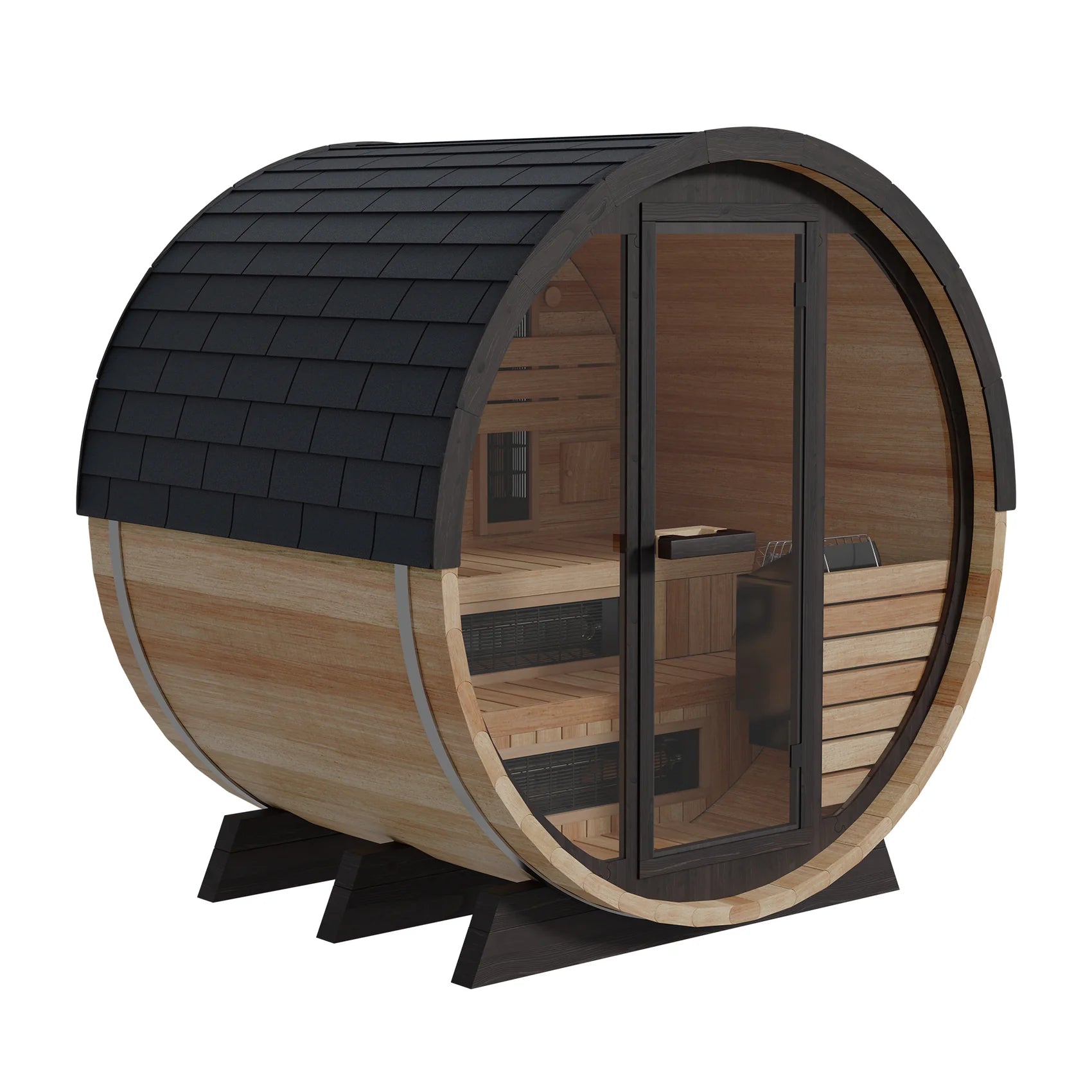 Finnmark Saunas Sauna Finnmark FD-7 Outdoor Hybrid Infrared and Traditional 4-Person Thermo-Aspen Barrel Sauna