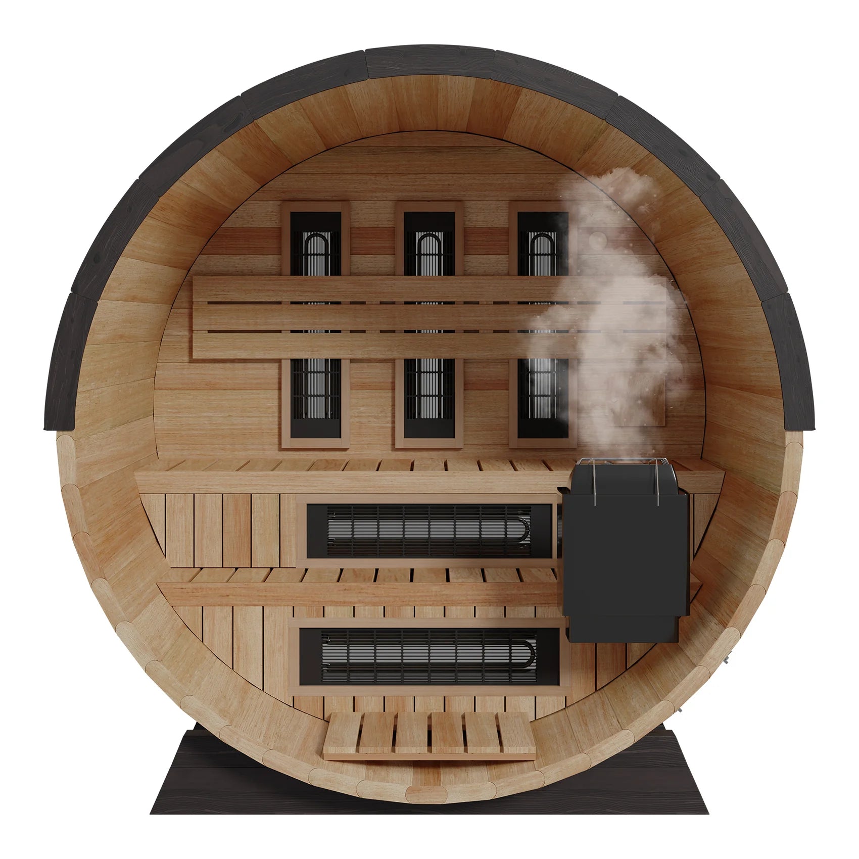 Finnmark Saunas Sauna Finnmark FD-7 Outdoor Hybrid Infrared and Traditional 4-Person Thermo-Aspen Barrel Sauna