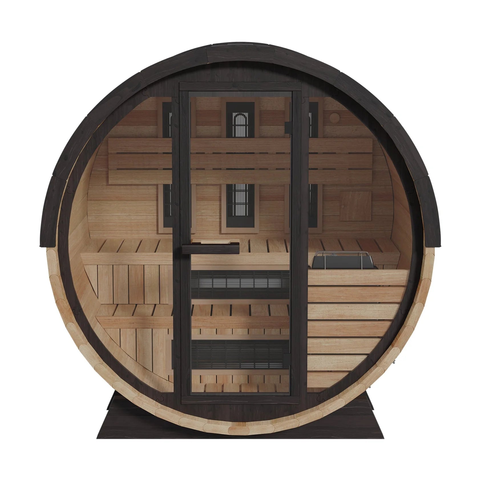 Finnmark Saunas Sauna Finnmark FD-7 Outdoor Hybrid Infrared and Traditional 4-Person Thermo-Aspen Barrel Sauna