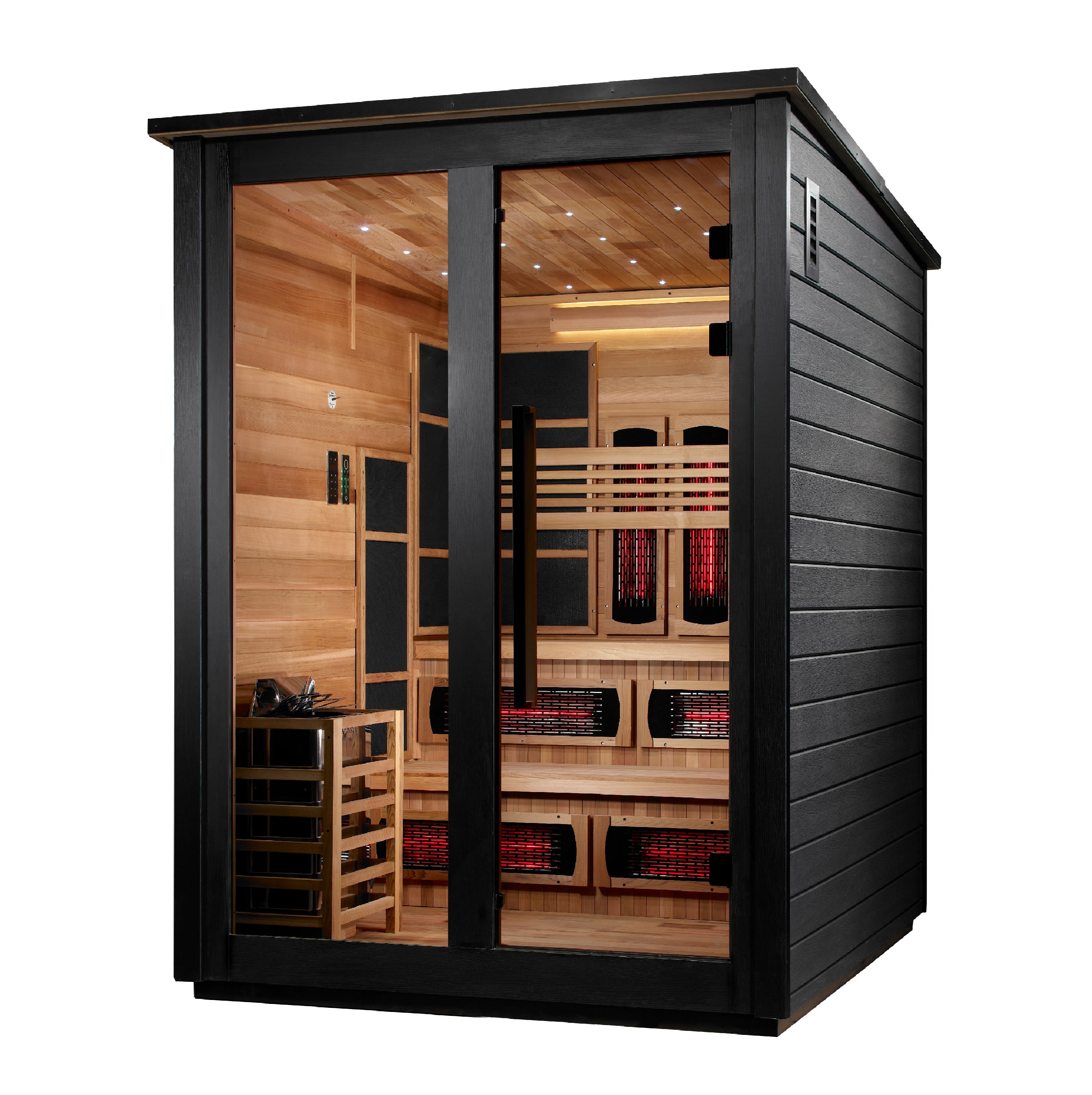 Golden Designs Sauna Harvia 8kW Heater w/ Built in Controls / Flat Roof - Black Golden Designs Kaskinen 6 Person Hybrid Outdoor Sauna GDI-8526-01