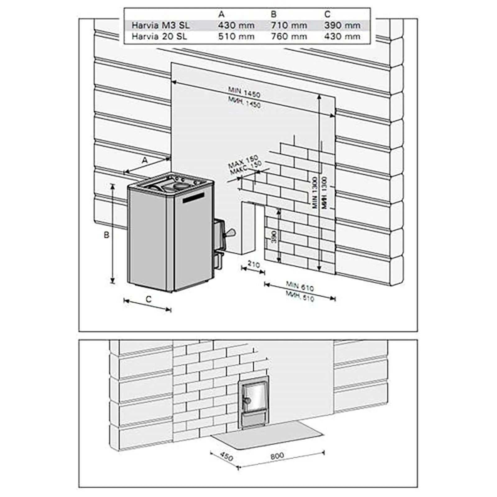 Harvia Sauna Stove Harvia M3 SL Wood-Burning Sauna Stove w/ Exterior Feed