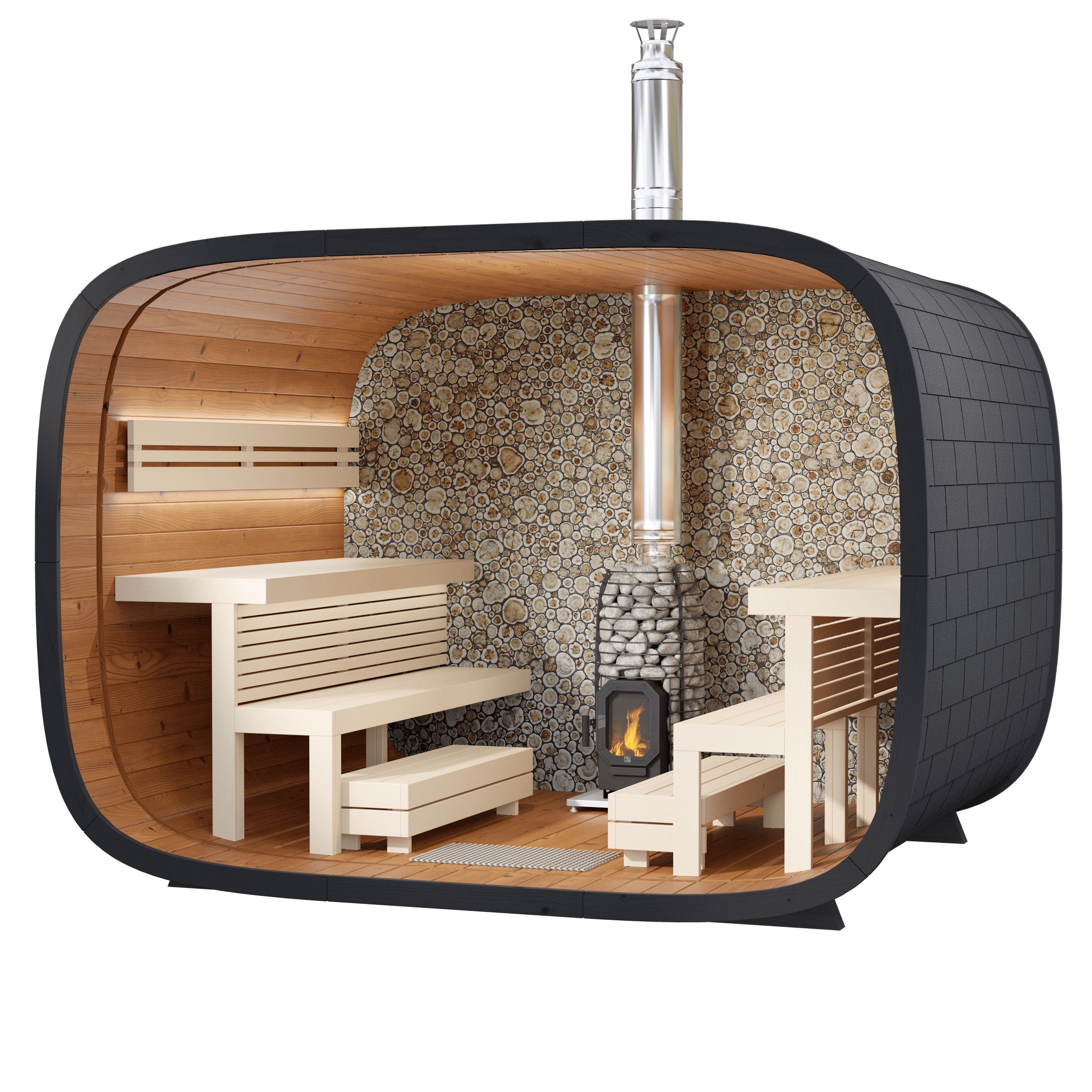 Leil Saunas Sauna 94.4” (2.4m) / Handcrafted Estonian Juniper Back Wall Leil Round Cube Single Outdoor Sauna 6-8 Person