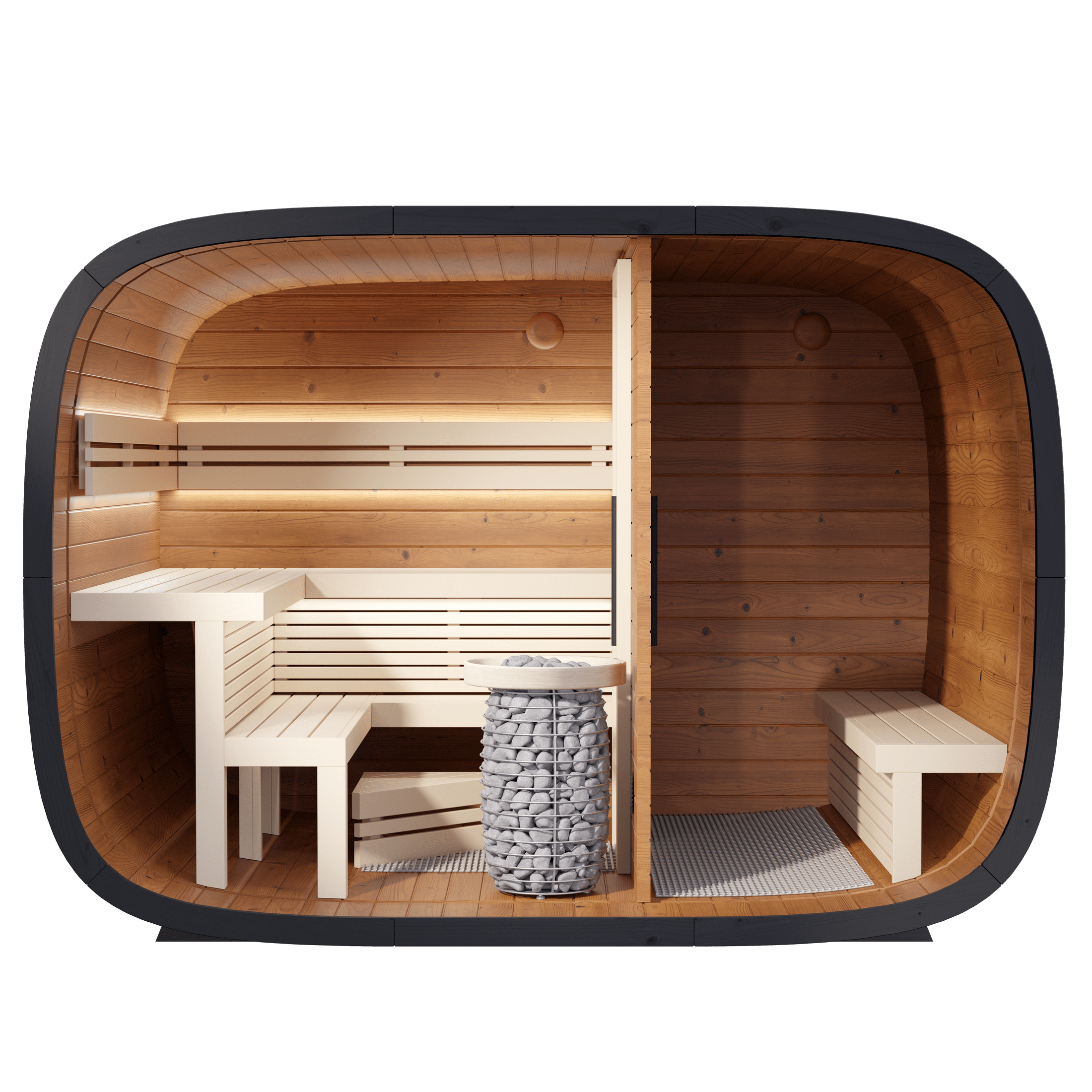 Leil Saunas Sauna 94.4” (2.4m) / Standard Wall Leil Round Cube Double Outdoor Sauna with Changing Room 5-6 Person