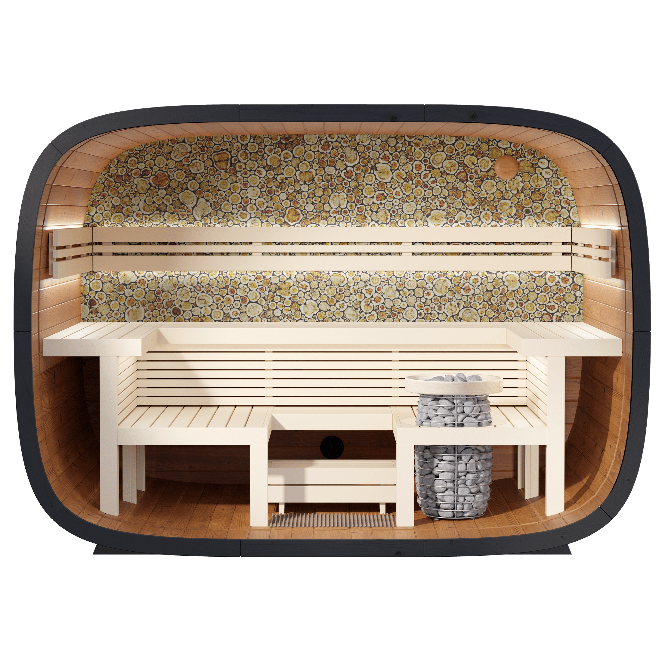Leil Saunas Sauna Handcrafted Estonian Juniper Back Wall Leil Round Cube Relax Outdoor Sauna 6 Person