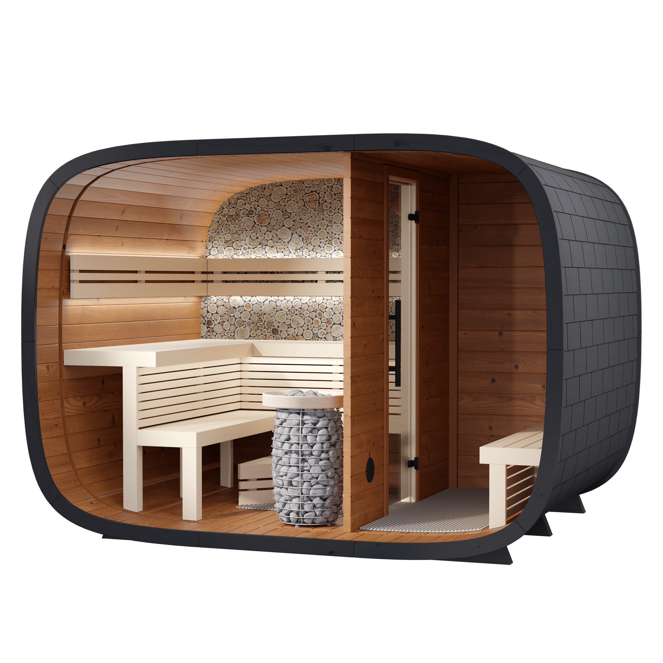 Leil Saunas Sauna Leil Round Cube Double Outdoor Sauna with Changing Room 5-6 Person