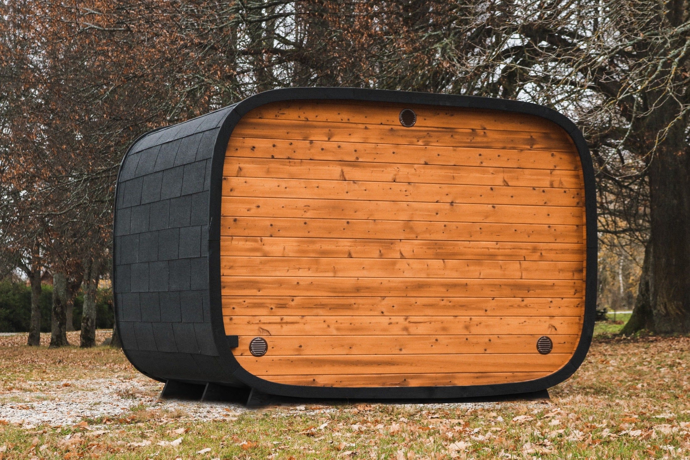 Leil Saunas Sauna Leil Round Cube Double Outdoor Sauna with Changing Room 5-6 Person