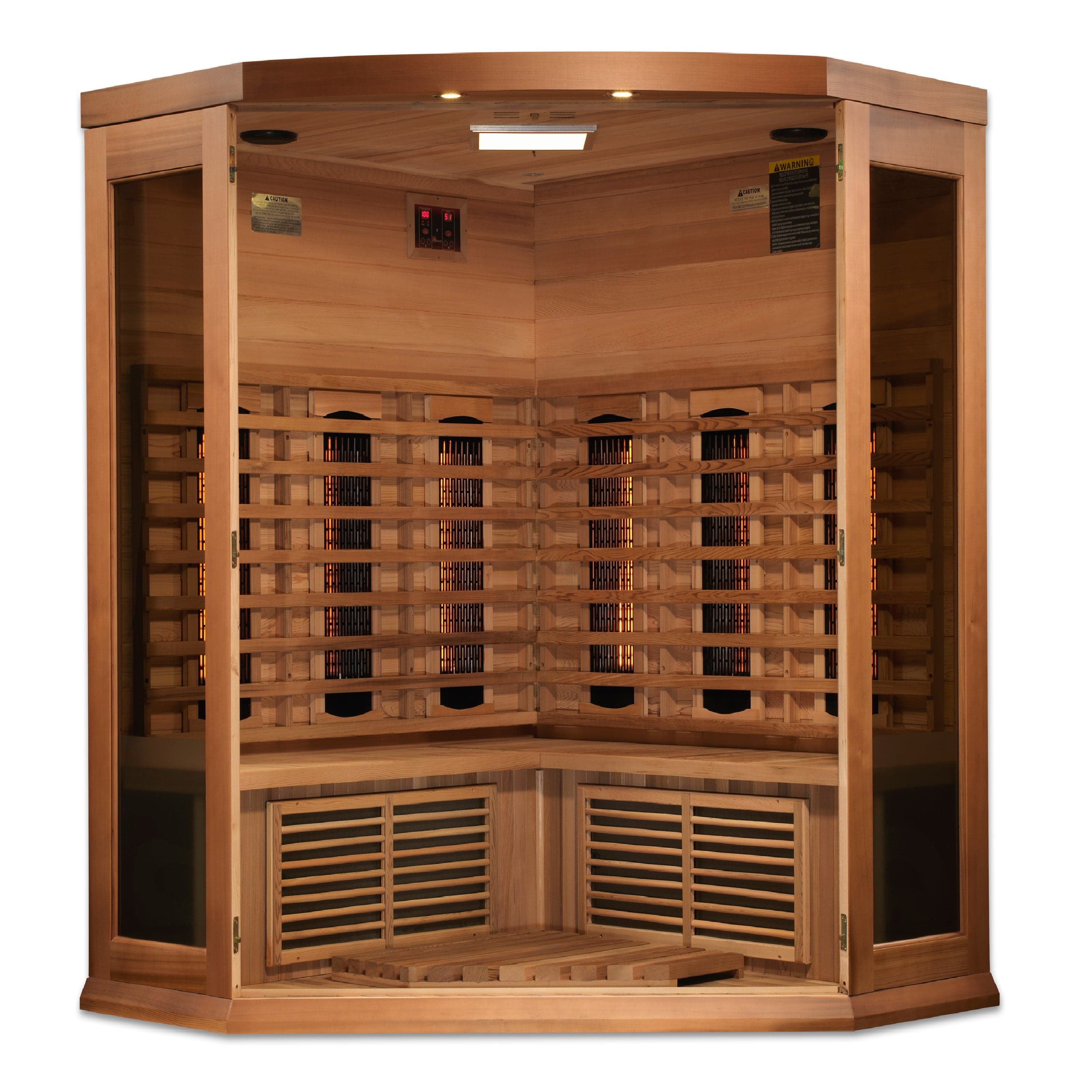 Maxxus Saunas Sauna Maxxus 3-Person Corner Full Spectrum Near Zero EMF FAR Infrared Sauna Canadian Red Cedar MX-M356-01-FS CED