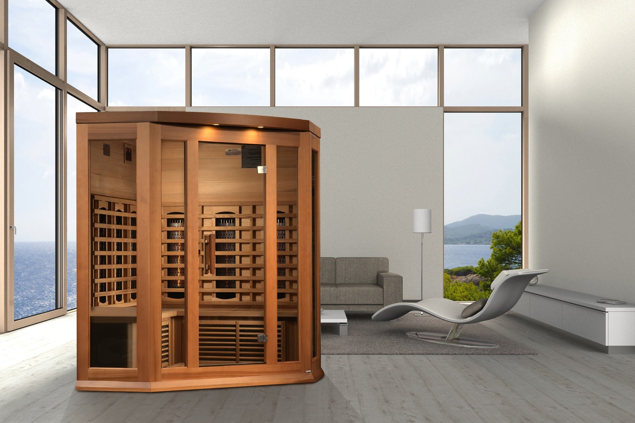 Maxxus Saunas Sauna Maxxus 3-Person Corner Full Spectrum Near Zero EMF FAR Infrared Sauna Canadian Red Cedar MX-M356-01-FS CED