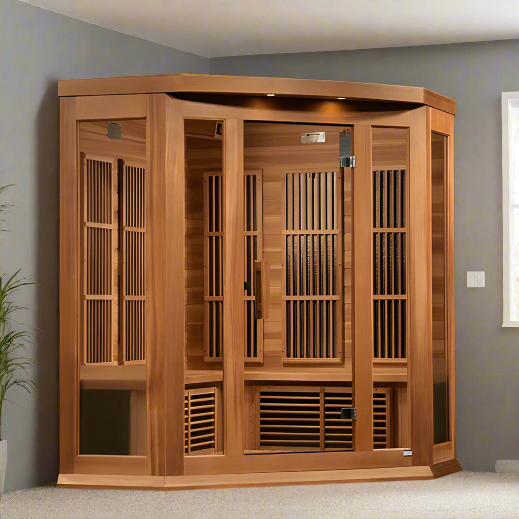 Maxxus Saunas Sauna Maxxus 3-Person Corner Near Zero EMF FAR Infrared Sauna Canadian Red Cedar MX-K356-01-ZF CED