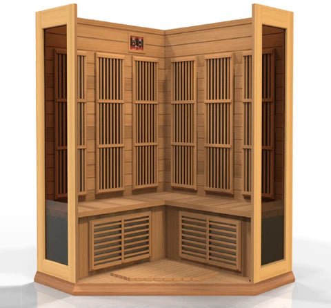 Maxxus Saunas Sauna Maxxus 3-Person Corner Near Zero EMF FAR Infrared Sauna Canadian Red Cedar MX-K356-01-ZF CED