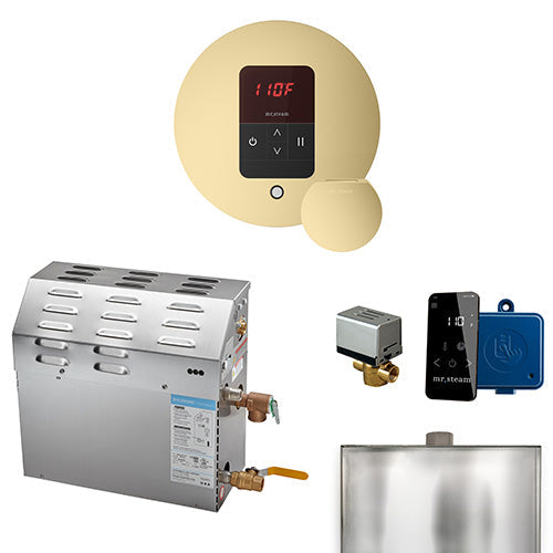 Mr. Steam 240V/ 1PH (Home Use) / Round / Satin Brass Mr. Steam MS iTempo 9kW Steam Generator Package w/ Accessories