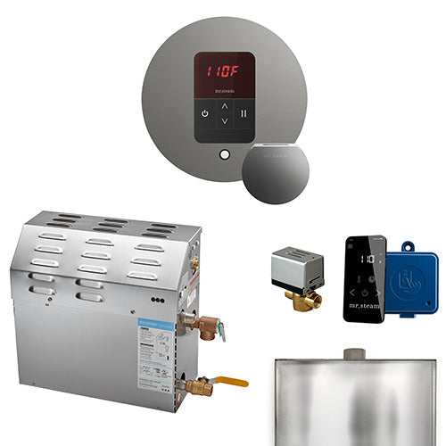 Mr. Steam 240V/ 1PH (Home Use) / Round / Satin Steel Mr. Steam MS iTempo 5kW Steam Generator Package w/ Accessories
