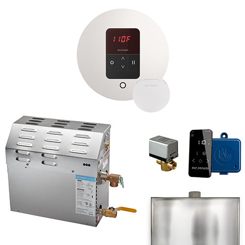 Mr. Steam 240V/ 1PH (Home Use) / Round / White Mr. Steam MS iTempo 6kW Steam Generator Package w/ Accessories