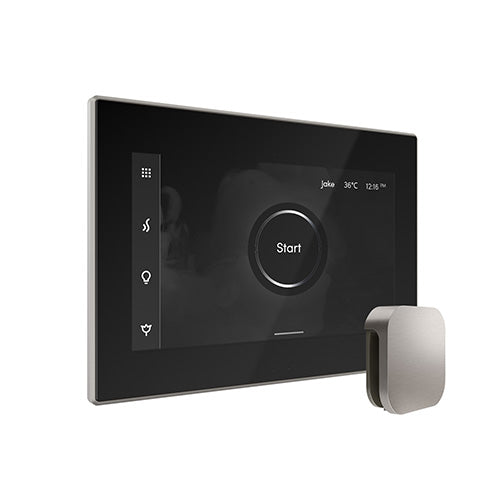 Mr. Steam Black Fascia / Brushed Nickel Mr. Steam iSteamX Steam Shower Control and Aroma Glass SteamHead