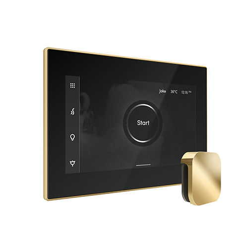 Mr. Steam Black Fascia / Polished Brass Mr. Steam iSteamX Steam Shower Control and Aroma Glass SteamHead