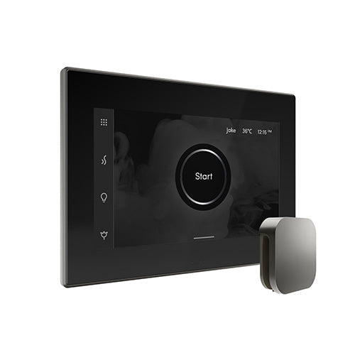 Mr. Steam Black Fascia / Satin Steel Mr. Steam iSteamX Steam Shower Control and Aroma Glass SteamHead