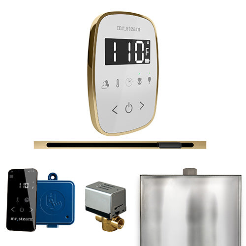 Mr. Steam Satin Brass / White Fascia Mr.Steam ButlerFlex Linear Steam Shower Control Package