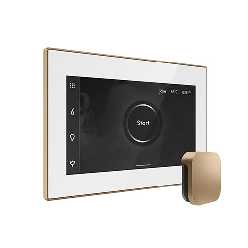 Mr. Steam White Fascia / Brushed Bronze Mr. Steam iSteamX Steam Shower Control and Aroma Glass SteamHead