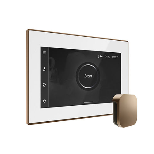 Mr. Steam White Fascia / Noveau Bronze Mr. Steam iSteamX Steam Shower Control and Aroma Glass SteamHead