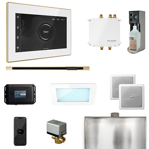 Mr. Steam White Fascia / Polished Brass Mr. Steam Bliss Linear Steam Control Package