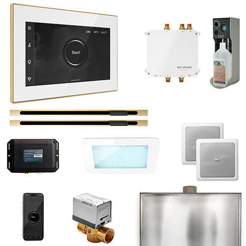 Mr. Steam White Fascia / Polished Brass Mr. Steam Bliss MAX Linear Steam Control Package