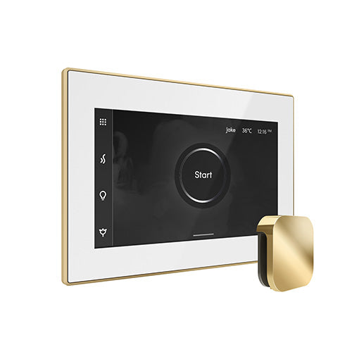 Mr. Steam White Fascia / Polished Brass Mr. Steam iSteamX Steam Shower Control and Aroma Glass SteamHead