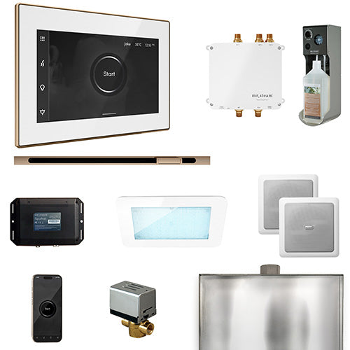 Mr. Steam White Fascia / Polished Gold Mr. Steam Bliss Linear Steam Control Package