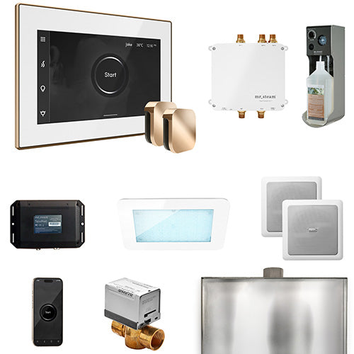 Mr. Steam White Fascia / Polished Gold Mr. Steam Bliss MAX Steam Control Package