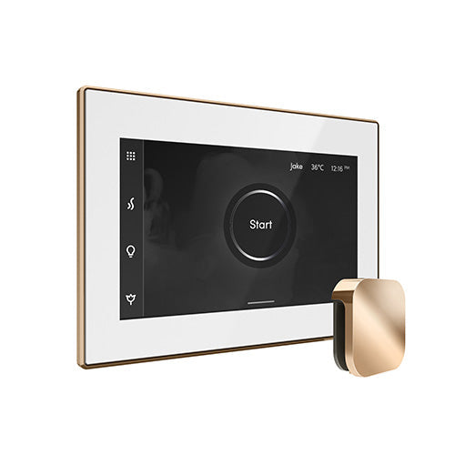 Mr. Steam White Fascia / Polished Gold Mr. Steam iSteamX Steam Shower Control and Aroma Glass SteamHead