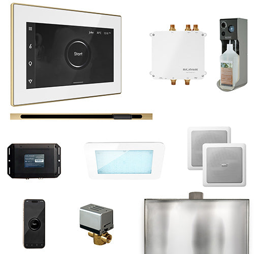 Mr. Steam White Fascia / Satin Brass Mr. Steam Bliss Linear Steam Control Package
