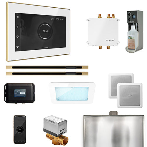 Mr. Steam White Fascia / Satin Brass Mr. Steam Bliss MAX Linear Steam Control Package