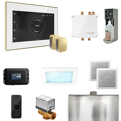 Mr. Steam White Fascia / Satin Brass Mr. Steam Bliss MAX Steam Control Package
