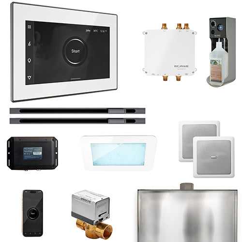 Mr. Steam White Fascia / Satin Steel Mr. Steam Bliss MAX Linear Steam Control Package
