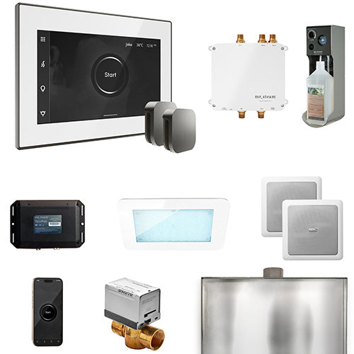 Mr. Steam White Fascia / Satin Steel Mr. Steam Bliss MAX Steam Control Package