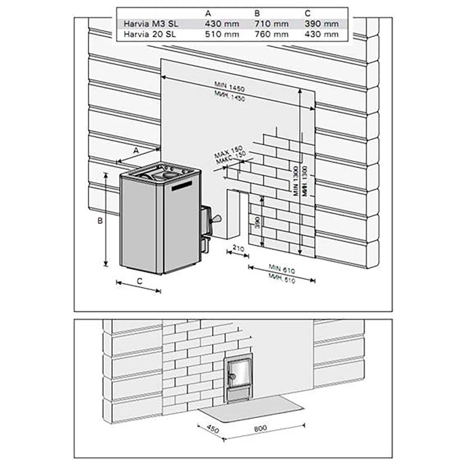 Harvia M3 SL Wood-Burning Sauna Stove w/ Exterior Feed