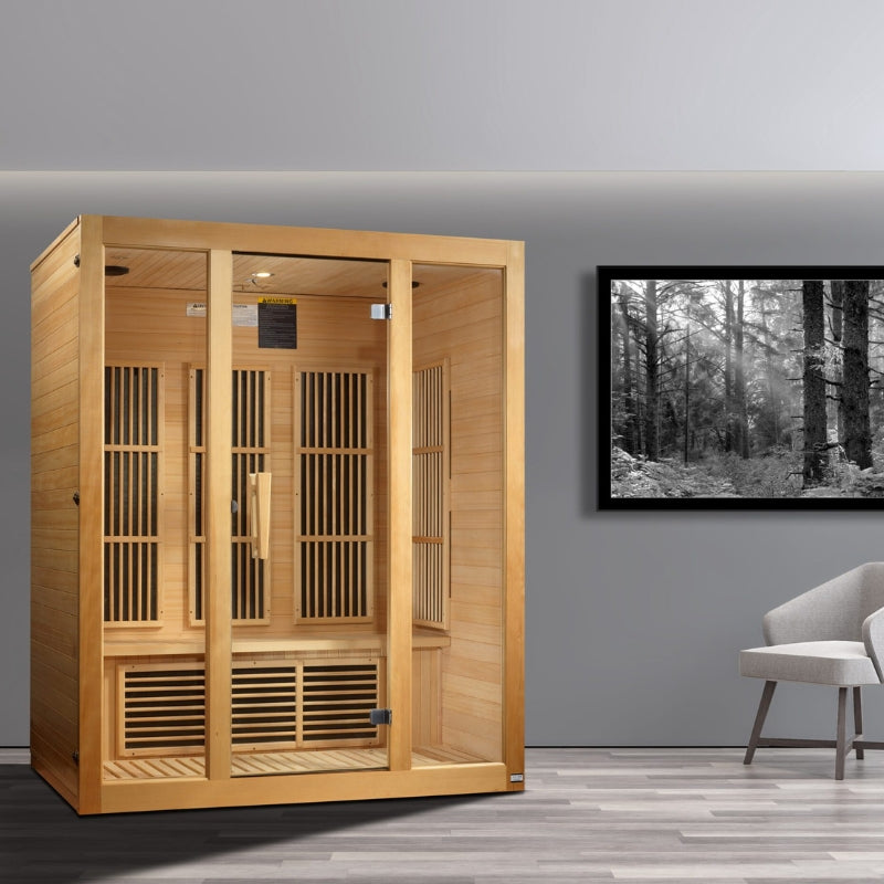Premium Saunas Golden Designs Maxxus Bellevue 3-Person Near Zero EMF FAR Infrared Sauna with Canadian Hemlock | MX-J306-01-ZF