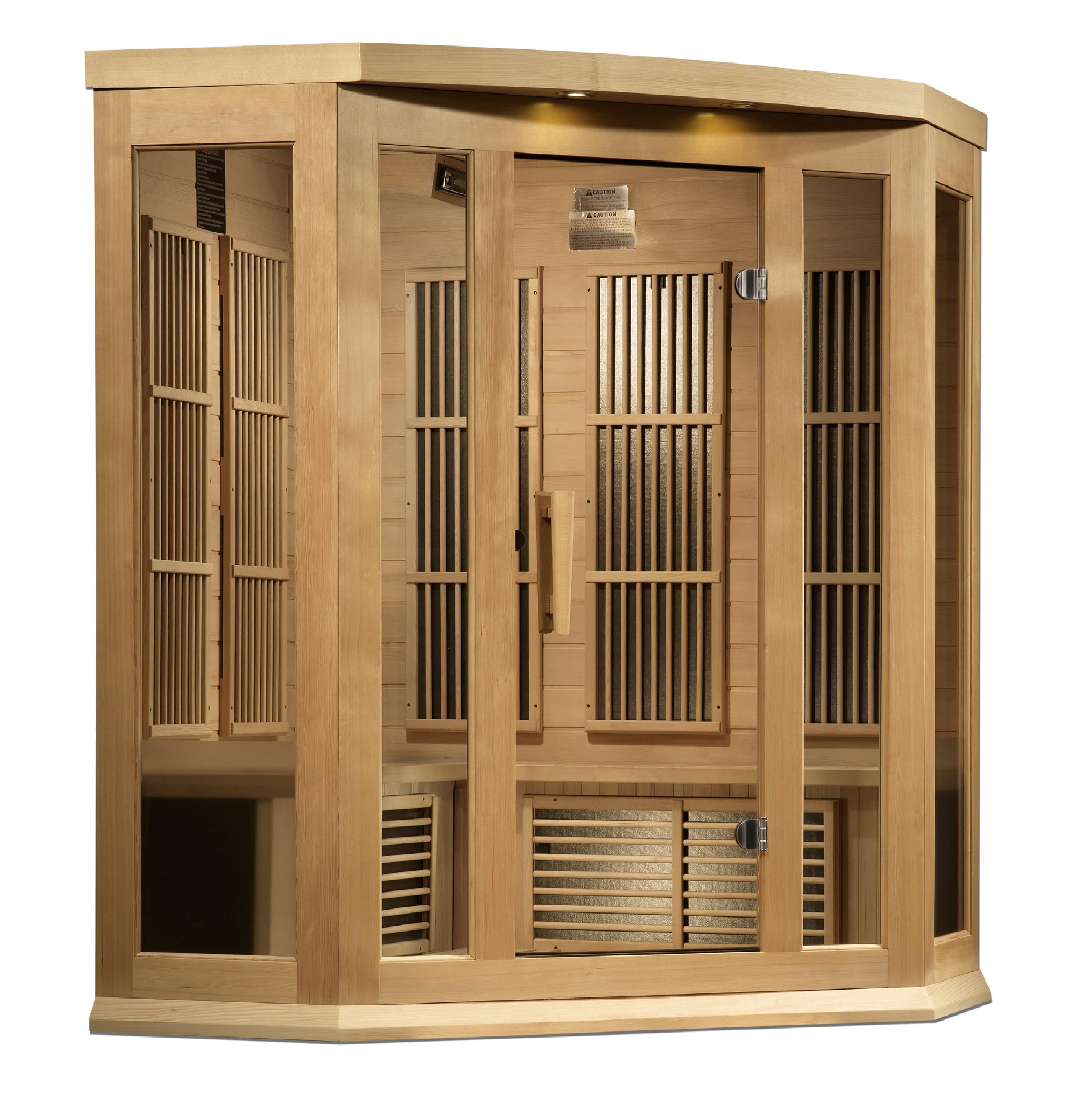 Premium Saunas Golden Designs MX-K356-01-ZF Maxxus 3-Person Corner Near Zero EMF FAR Infrared Sauna – Canadian Hemlock