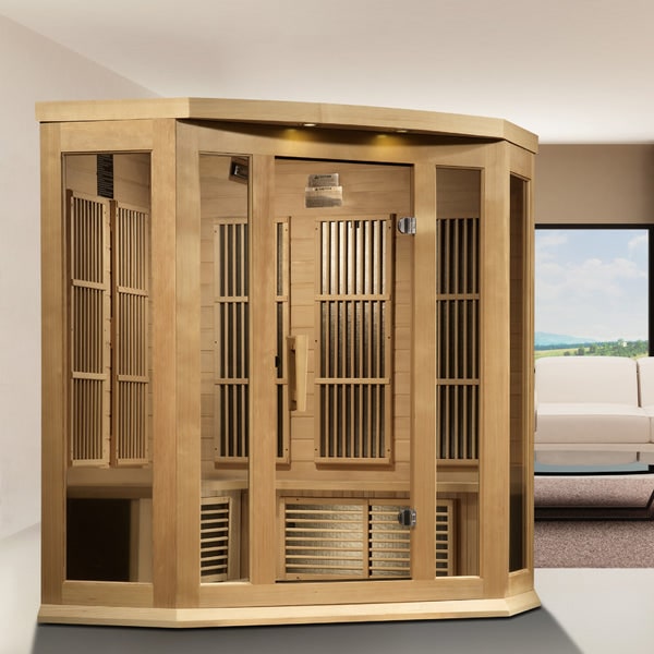 Premium Saunas Golden Designs MX-K356-01-ZF Maxxus 3-Person Corner Near Zero EMF FAR Infrared Sauna – Canadian Hemlock