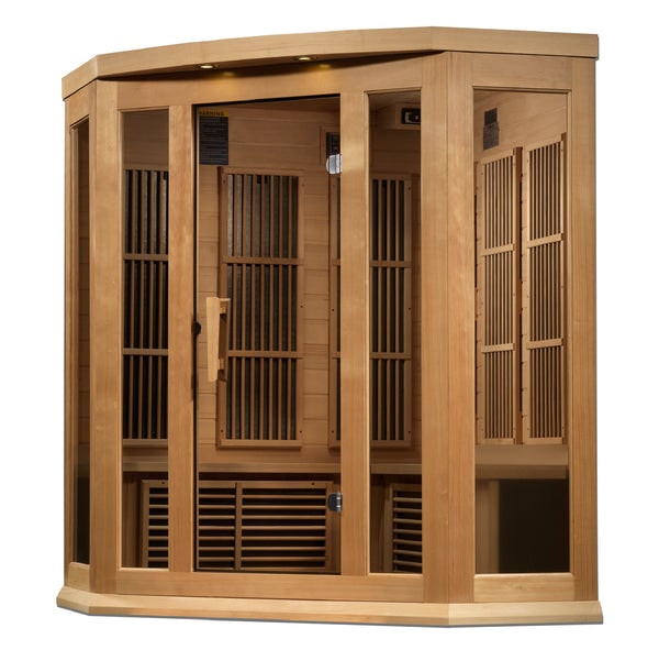 Premium Saunas Golden Designs MX-K356-01-ZF Maxxus 3-Person Corner Near Zero EMF FAR Infrared Sauna – Canadian Hemlock