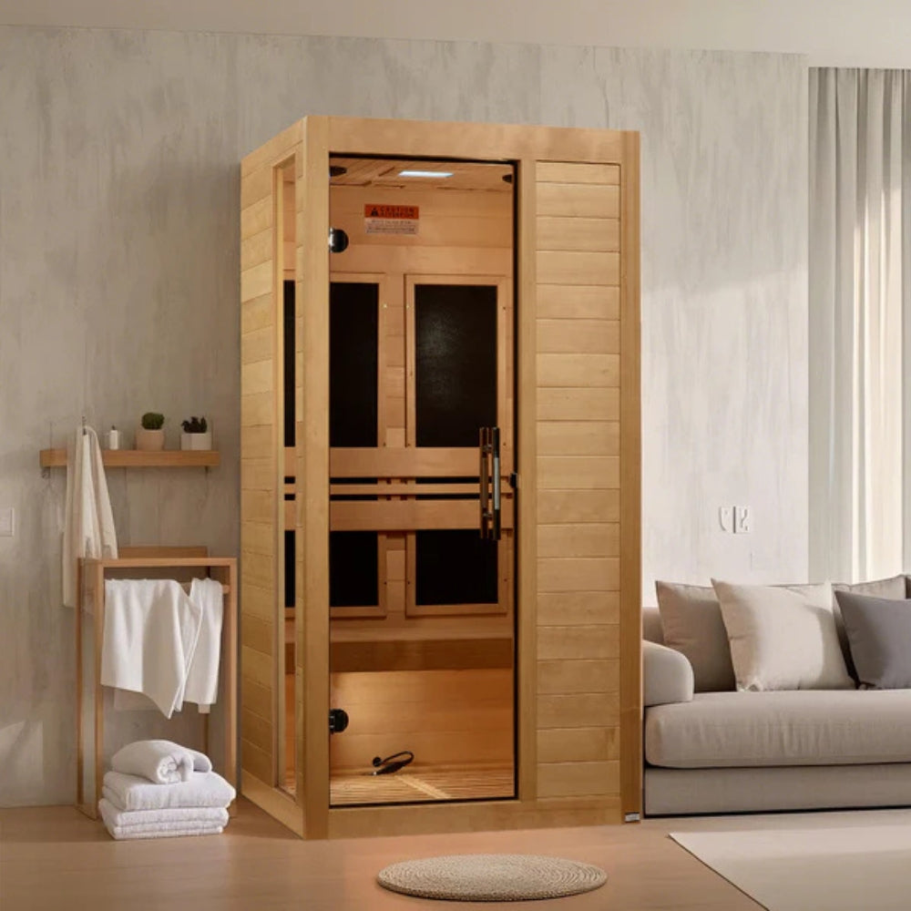 Premium Saunas Golden Designs Veneto Elite 1-2 Person Ultra Low EMF FAR Infrared Sauna with Canadian Hemlock